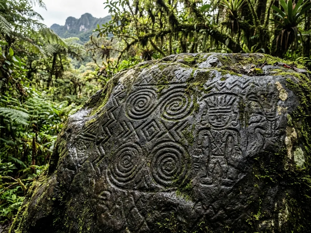 Petroglifos sagrados y vestigios arqueológicos de la cultura indígena Zenúfana en Cerro Tusa